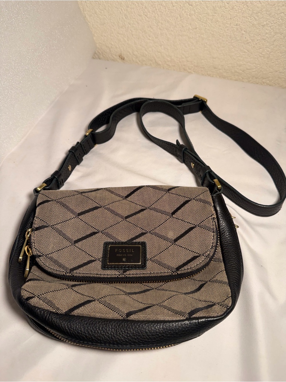 Fossil Taupe Patterned Crossbody with Black Trim